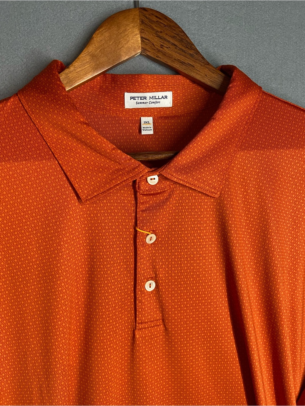 Peter Millar Orange Short-Sleeve Polo with Subtle Pattern